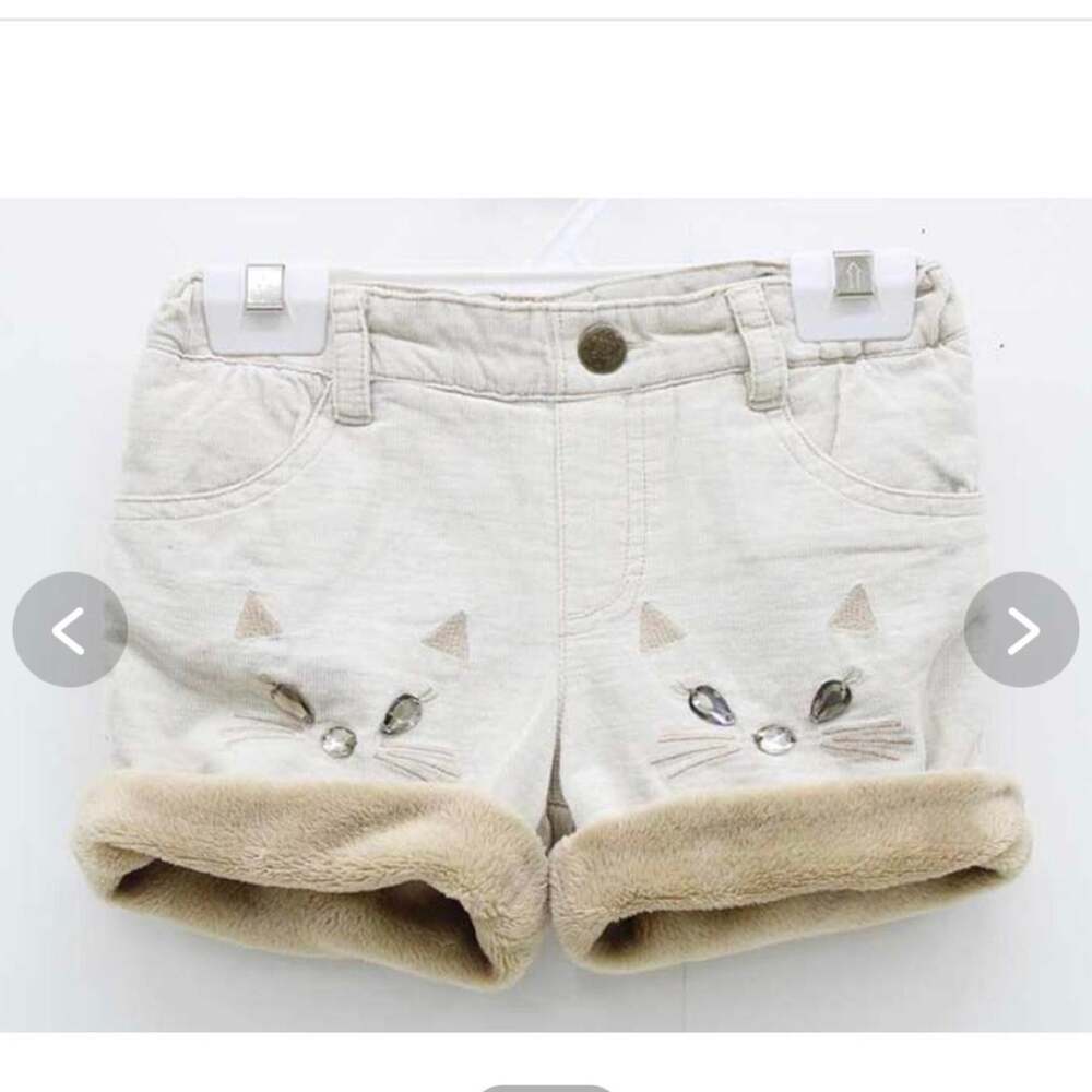 Anna Sui Mini Boa-lined cream & tan cat shorts Size 150 (US size 10-12) RARE